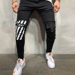 Mens Cool Designer Brand Pencil Jeans Skinny Ripped Destroyed Stretch Slim Fit Hop Pants With Holes For Men Printed 220328