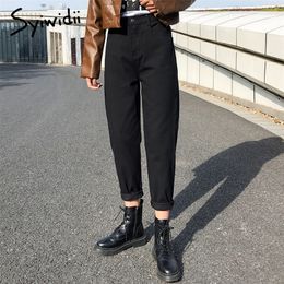 Черные джинсы Женщина -эластичная джинсовая брюки высокий вайс плюс ковбой вакерос Mujer Streetwear Корейская модная уличная стиль 210302