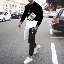 Men's Tracksuits Men's Suits Spring Autumn Sports Street Fashion Long-sleeved Tshirt Trousers 3D Printing Cards A-K Oversized Round Neck