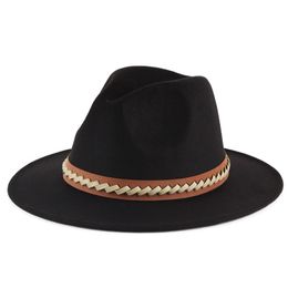 New Autumn Winter Black Wide brim Fedora Hat For Women Men Vintage Felt Trilby Hats Panama Jazz Dress Cap