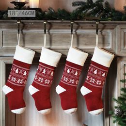 Sublimation Christmas Knitted Stockings Decor Festival Gift Bag Fireplace Xmas Tree Hanging Ornaments Decors Red White Christmas Sock Wholesale
