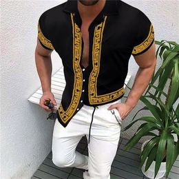 High Quality Fashion Men Oversized Casual Shirt Stripe Print Short Sleeve Men's Clothing Prom Party Cardigan Blouses S-3XL 220610