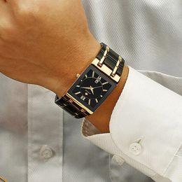 Wristwatches 2022 Classic Design Watch For Men Gold Quartz Wrist Watches WWOOR Top Fashion Square Full Steel Waterproof Relogio