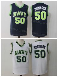 NCAA Naval Academy Navy Midshipmen Basketball College 50 David Robinson Jersey Navy Blue WHite Colour Pure Cotton For Sport Fans University Breathable Top Quality