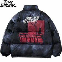 Mens Hip Hop Oversized Jacket Parka Streetwear Harajuku Tie Dye Illusion Print Jacket Cotton Winter Padded Jacket Coat Warm 201209