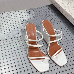 wedged summer gladiator sandals high heeled dress wedding sandal cutout beach walking shoes 22ss straps casual runway slippers design leather slides shoes