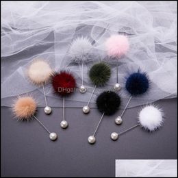 Pins Brooches Jewellery Cute Charm Pearl Brooch Pins For Women Korean Fur Ball Piercing Lapel Collar Sweater Party Gif Uq