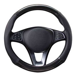 Carbon Fibre Good Grip AntiSlip Car Steering Wheel Cover For 3738 Cm 145 "15" Ring M Size Steering Wheel Car Styling Carpet J220808