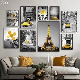 Fashion Black and Yellow Travel City New York Landscape Canvas Posters and Prints Living Room Decoration Paintings Home Decor