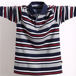 Men's Long Sleeved Polo Shirt Big Size Striped Stand Collar Cotton Polo Shirts Casual Mens Lapel Top Shirt Embroidered Tees 5XL 210308