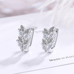 Hoop & Huggie Exquisite Leaves Zircon Earrings For Women 925 Sterling Silver Jewellery Elegant Lady Valentine's Day AccessoriesHoop