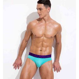 neon Colour model penis underwear Soft Breathable cotton briefs with big pouch in blue and shine waistband design for young men T220816