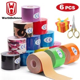 Worthdefence 6Pcs Kinesiology Tape Athletic Recovery Elastic Tapes Gym Fitness Bandage Jiont Support Muscle Pain Relief Knee Pad 220812