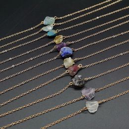 Natural crystal stone irregularity pendant necklace Reiki Healing Lapis Lazuli Tiger's Eye Pink Quartz Crystal Amethysts necklaces for women jewelry