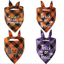 Dog Apparel Halloween Dog Bandanas Washable Orange Pet Kerchief Scarf Plaid Triangle Bibs