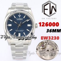 EWF V3 ew126000 Cal.3230 EW3230 Automatic Woman Watch 36MM Blue Dial Stick Markers 904L Stainless Steel Bracelet With Same Serial Warranty Card eternity Watches
