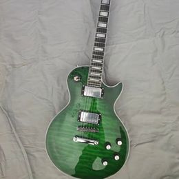 Electric guitar 6 strings tiger pattern green silver accessories ebony fingerboard top guitar support Customised guitar