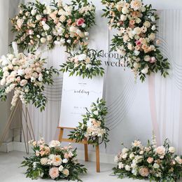 Decorative Flowers & Wreaths Luxury Artificial Wedding Arch Champagne Flower Row Wall Backdrop Decor Hanging Garland Welcome Sign Floral Arr