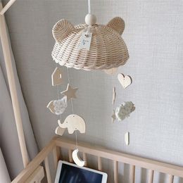 INS Baby Rattan Rattles Crib Mobiles Toy Bed Bell Musical Box 0-12 Month Wooden Animals For Cots Projection Room Decoration 220428