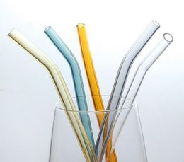 20cm Reusable Eco Borosilicate Glass Drinking Straws Clear Coloured Bent Straight Milk Cocktail Straw High temperature resistance SN4885