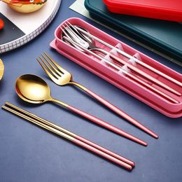 Flatware Sets Stainless Steel Cutlery Set Portable Spoon Chopsticks Fork Three Piece SetFlatware