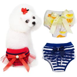 Dog Apparel Reusable Female Diapers Stripe Bitch Physiolgical Panties For Small Medium Dogs Heat Briefs Pants Pet Lace Underwear