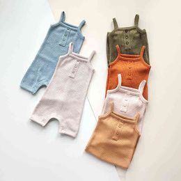 2022 Baby Summer Rompers Waffle Cotton Newborn Infants Playsuits Boys and Girls Sleeveless Jumpsuits Babies Clothing 0-18 Months G220521