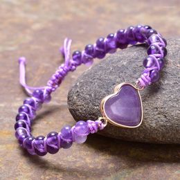 Charm Bracelets Amethyst Heart Shape Beaded Woven Bracelet Yoga Energy Chakra String Beads Braided Women Men Handmade JewelryCharm Inte22