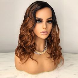 Body Wavy Synthetic Lace Front Wigs Middle Part Wig Ombre Brown Heat Resistant Lace Hairline For Black Women Daily Usefactory direct