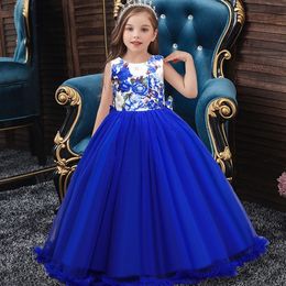 New Girl Kids Long Wedding Ceremony Dresses Teenage Mesh Dress Children's Clothing Party Elegant Princess Long Tulle FS7801 B0722