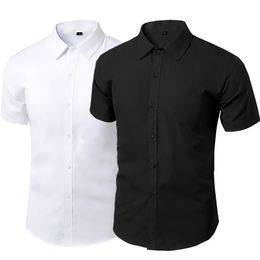 Summer Short Sleeve Dress Shirts Men Male Non-iron Workwear Slim Social Shirt White Black Branded Men's Clothing 5XL Vintage 220324