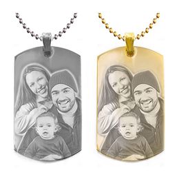 Custom Photo Text Engraving Dog tags Stainless Steel Necklace Pendant + Free Engraving