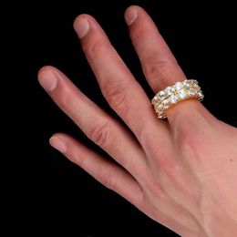 Mens Hip Hop Jewelry women diamond ring fashion Full stones 18k Gold Double Row Zirconia Rings Men's Ring Wholesale Wedding Party gift Chirstmas