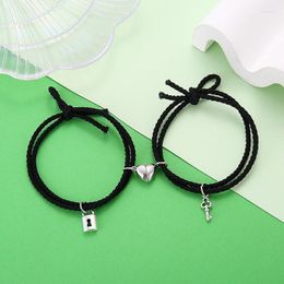 Charm Bracelets 2Pcs Elastic Rope Couple Bracelet Heart Pendant Lover Magnet Friendship Braided Magnetic Distance JewelryCharm Kent22