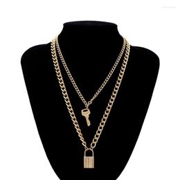 Chokers 1pcs Jewellery Silver Colour PadLock Key Pendant Necklace Multilayer Stainless Steel Rolo Cable Chain Friendship Gifts Heal22