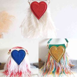 Evening Bags Shoulder Thailand Chaopai Women's Peach Heart Feather Ostrich 0321