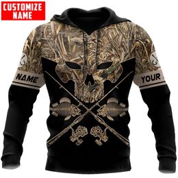 Custom name Skull Head Fishing Camo 3D Printing Men s Hoodie Sweatshirt Autumn Unisex Zip Casual Tracksuits KJ779 220708