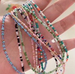 Simple Seed Beads Strand Choker Necklace Women String Collar Charm Colourful Handmade Bohemia Collier Femme Jewellery Gift GC942