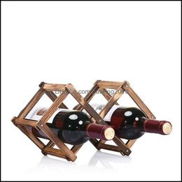Other Bar Products Barware Kitchen Dining Home Garden Creative Wood Wine Bottle Rack Foldable Rhombus Shaped Countertop Small 3 Organiser