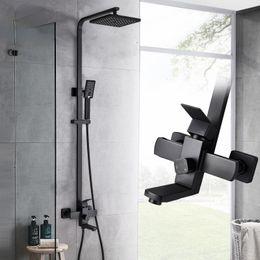 Matte Black Bathroom Shower Faucet Set Wall Mount Rainfall Tap Bathtub Shower Mixer Tap