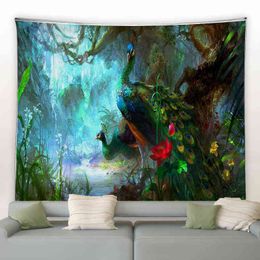 Tapestry Peacocks Tapestry Psychedelic Forest Wall Hanging Large Tapestries Boh