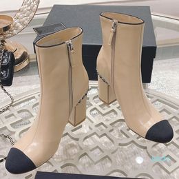 2022 Leather Ankle Boots Luxury Designer Autumn Sexy Round Toe Side Zipper Fashion Booties