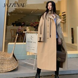 JAZZEVAR Spring Autumn womens fashion street oversized Xlong outerwear female loose clothing casual khaki trench coat 220804