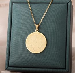 Chains Vintage Round Sun And Moon Pendant Necklace For Women Stainless Steel Geometric Charm Necklaces Party Jewelry Collier FemmeChains