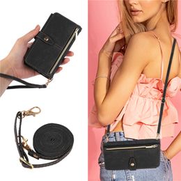 Necklace Folio Foldable Phone Case for iPhone 14 13 12 Mini 11 Pro Max XR XS 7 8 Plus SE2 SE3 Adjustable Lanyard Multiple Card Slots Leather Wallet Chain Bracket Shell