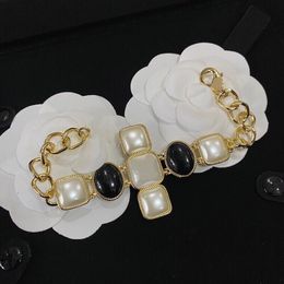Vintage Fashion Black White Pearl Jewellery Cross Charm Bracelet Signature Name Famous Brand Jewellery