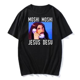 Men's T-Shirts Moshi Jesus Desu Funny Oversized T-shirt Men T Shirt Black Cotton Fashion Harajuku TshirtMen's