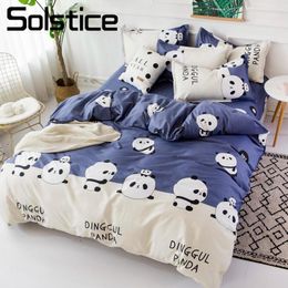 Solstício Home Têxtil Têxtil Gêmeo Rainha Rainha King Set Panda Blue Duvet Capa Fruta Plana Folha Menino Criança Criança Menina Bed Lençóis