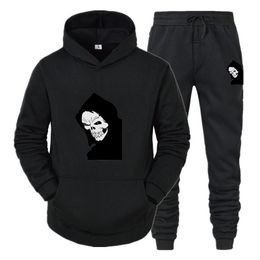 man tracksuit skull UK - Men's Tracksuits Cool Skull Printed 2022 Man Tracksuit 2 Pieces Set Sweatshirt+Sweatpants Sportswear Hoodies Casual Mens Clothing Size S-3XL