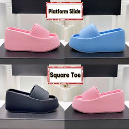 2023 designer slipper Taji Platform Slide Sandals luxury women shoes Alexander 10cm high heei Square Toe slides black pink Rubber Leather Thick Sole beach sandal box